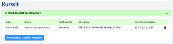 Omakoiran kurssi-ilmoittautuminen